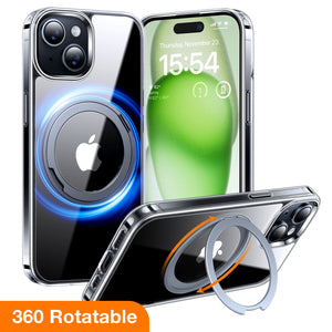 Coque Ostand R Magsafe transparente pour iPhone 15 Pro Max avec support rotatif à 360°
